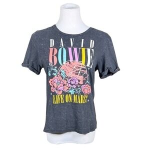 David Bowie Life On Mars‎ Graphic Tee Charcoal Mineral Wash Cuffed Sleeve Medium